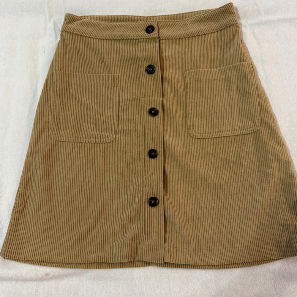 Classic Button-Front Corduroy Skirt in Tan